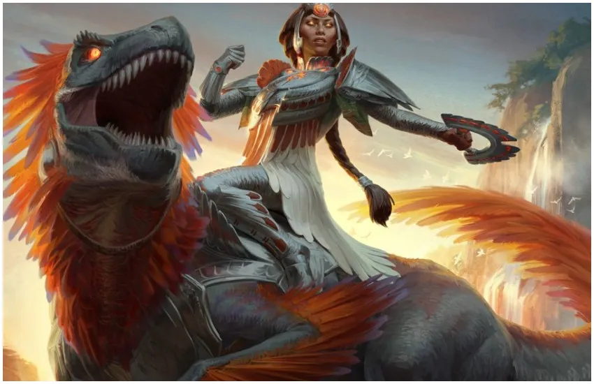 Selesnya Huatli的Raptor MTG火花破壞者揭示了