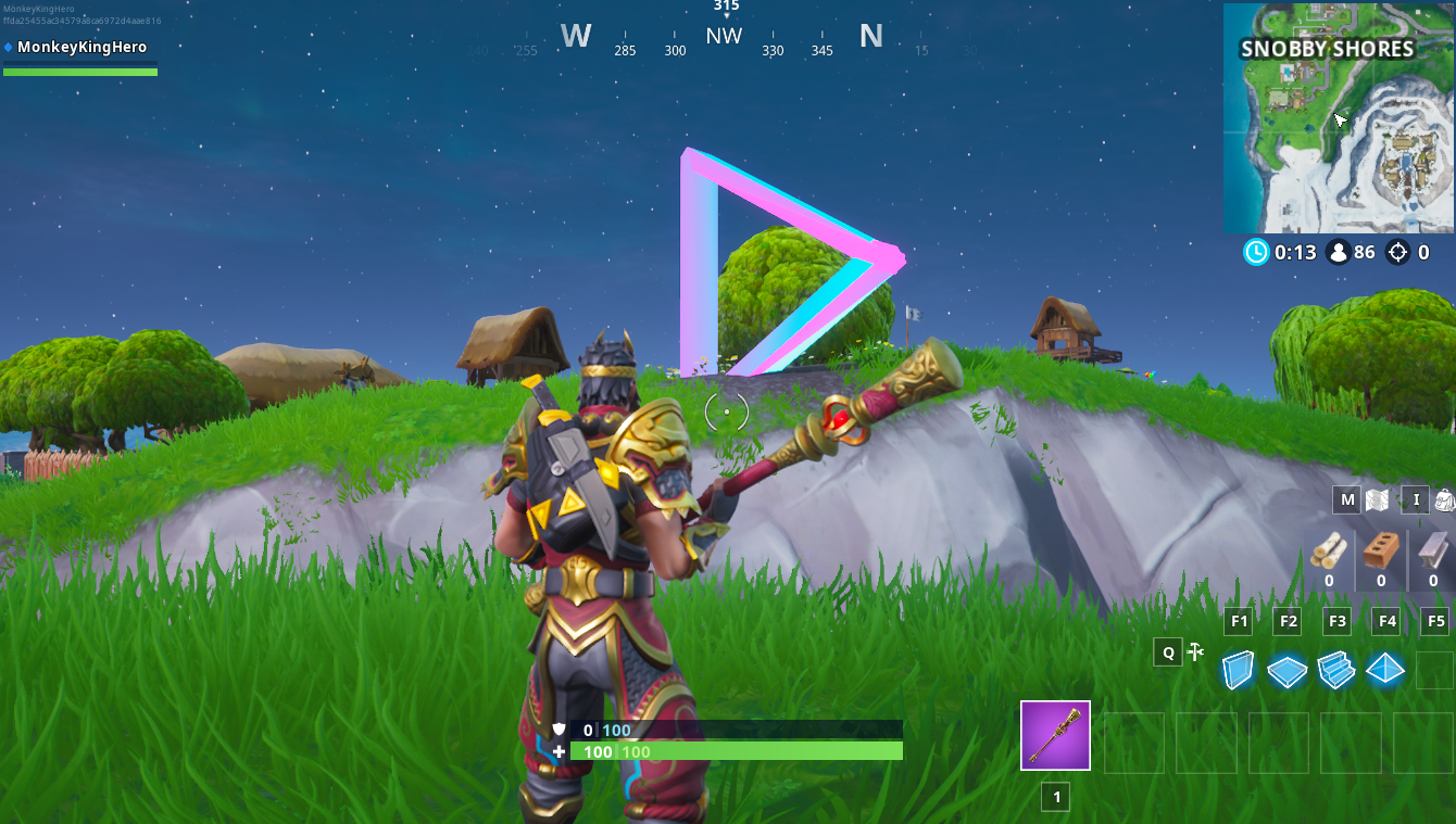 一個大的霓虹三角戒指在Fortnite的Snobby Shores旁邊墜毀