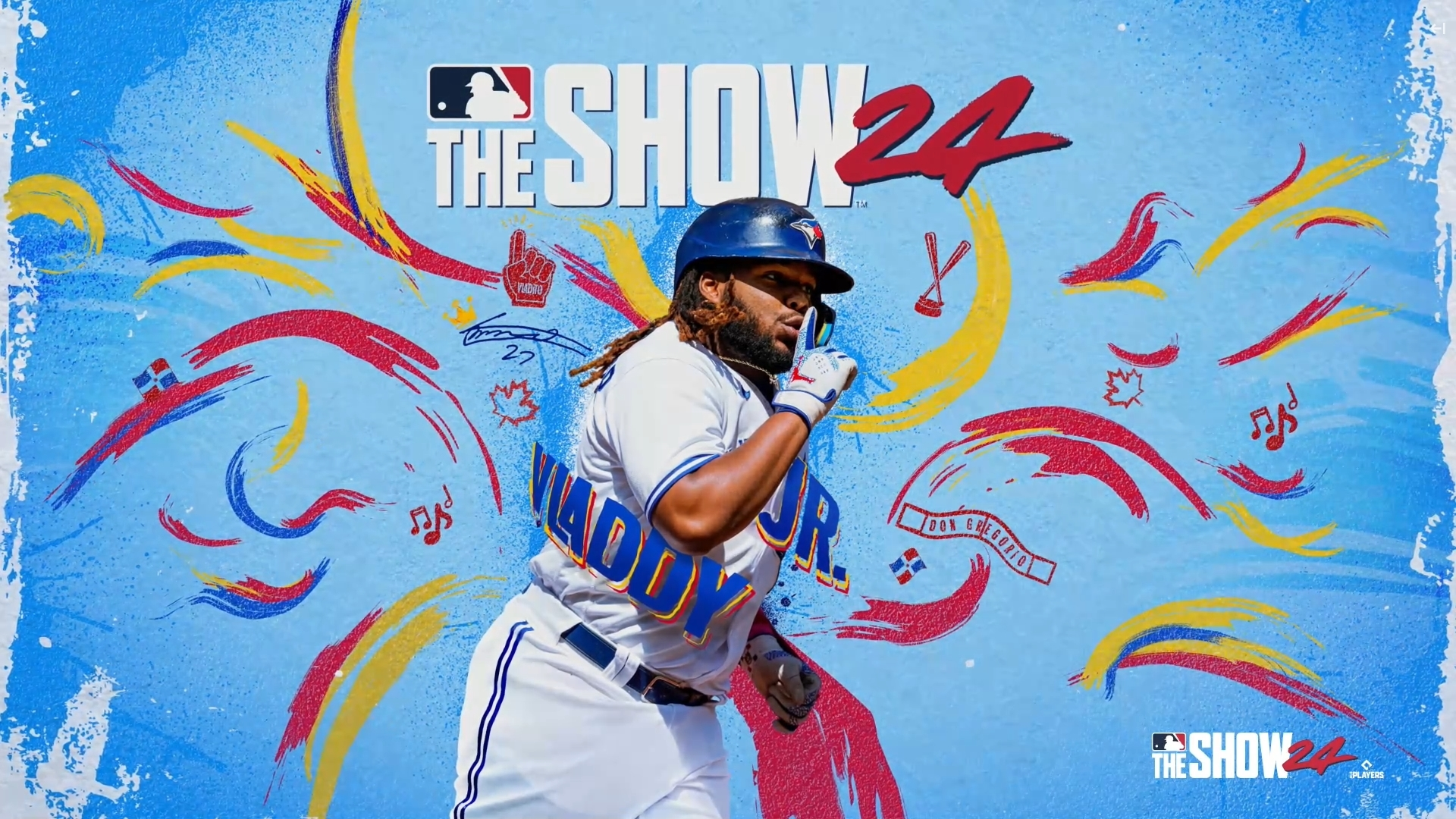 多伦多蓝鸟队的重击手小弗拉基米尔·格雷罗 (Vladimir Guerrero Jr.) 登上 MLB The Show 24 封面