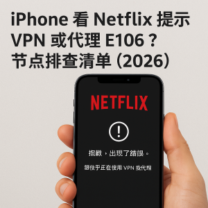 IPhone 看 Netflix 提示 VPN 或代理 E106？节点排查清单（2026）